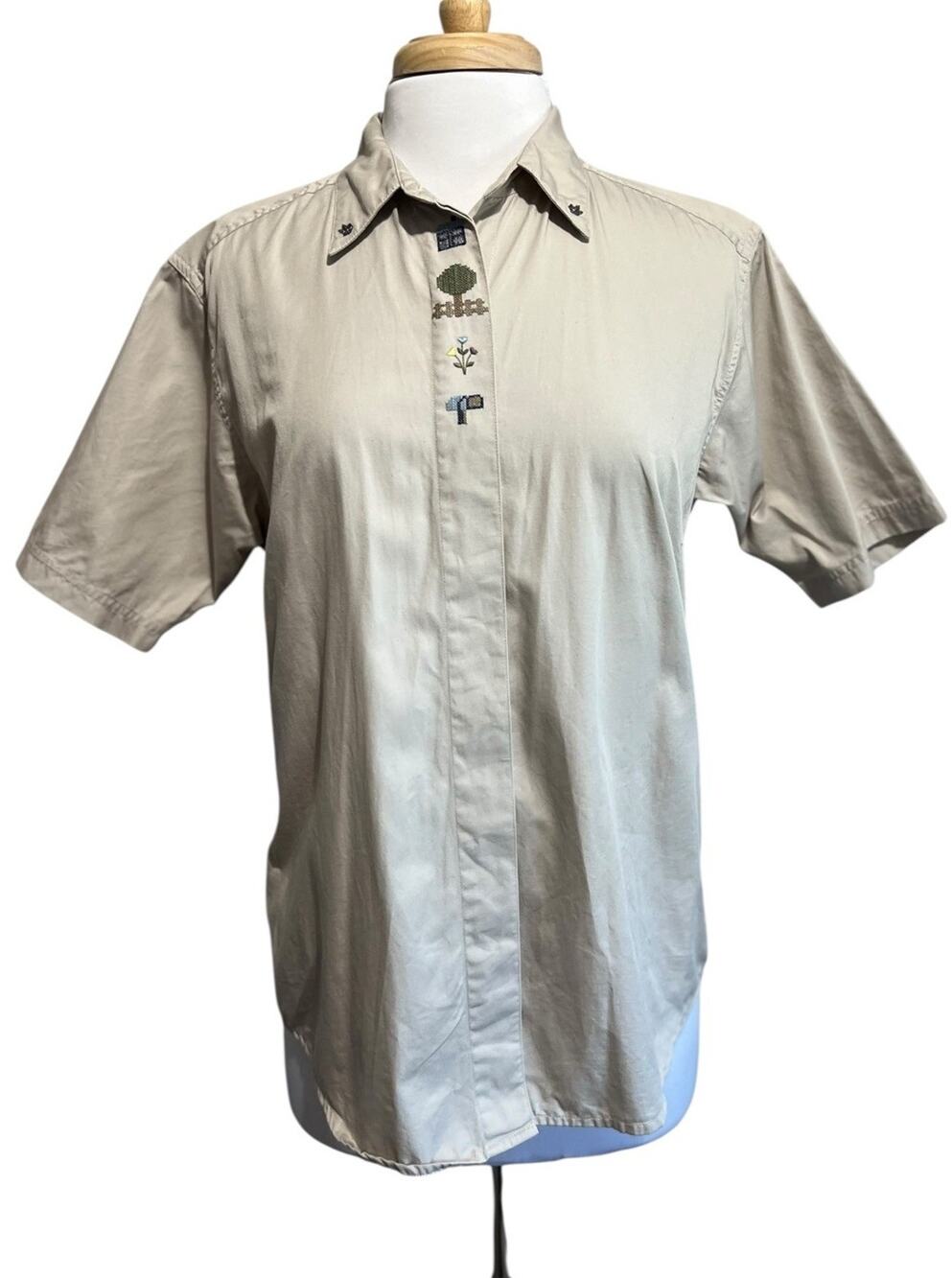 Northern Reflections Beige Cottagecore Garden Button Down Shirt Embroidered sz M